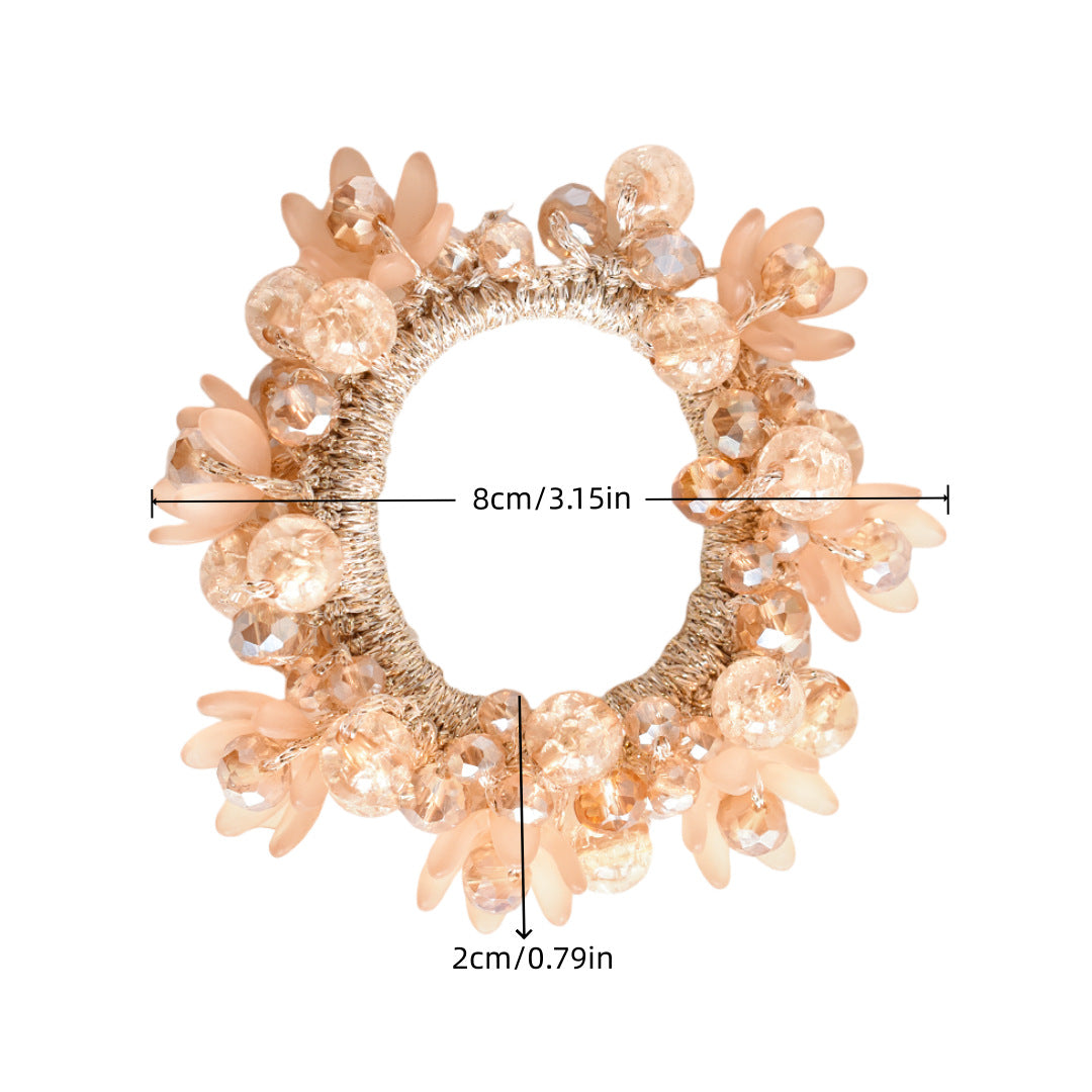 THD Crystal, Pearls and Beaded Flowers Hair Tie