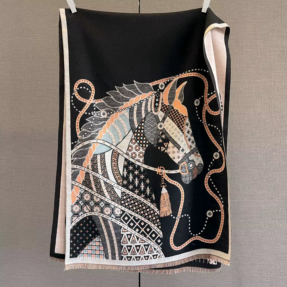 PAM Horse Design Cashmere Blend Pashmina/Shawl - 180x65cm
