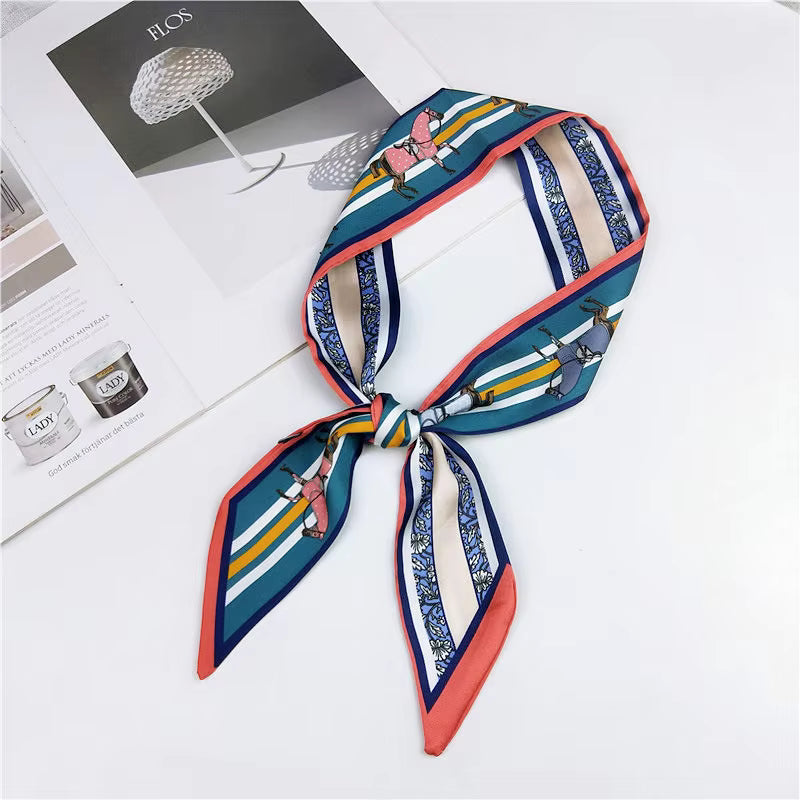 KATE Horse Design Silk Look Skinny Scarf