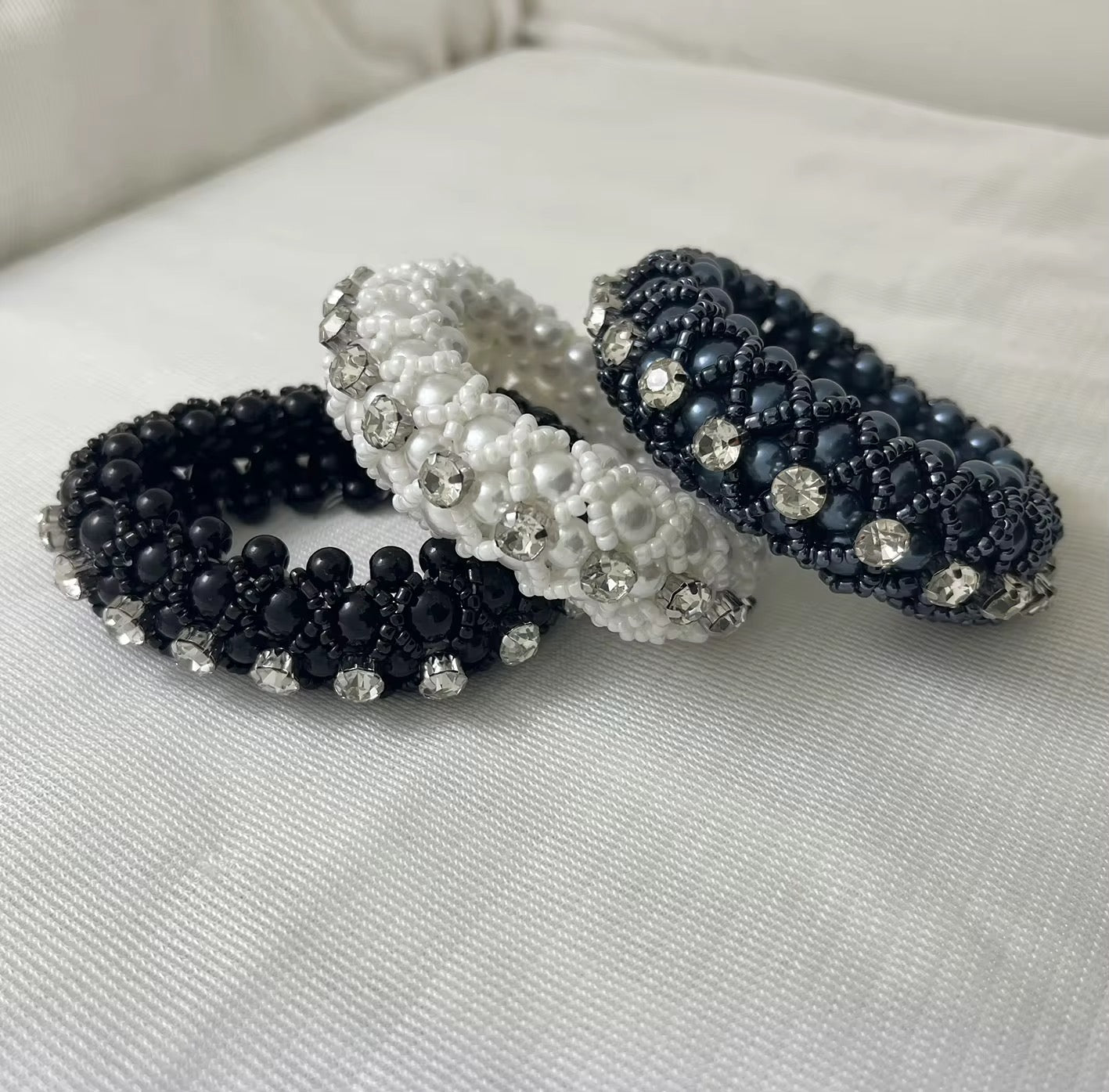 THD Pearl Hair Scrunchie with Beads and Crystals