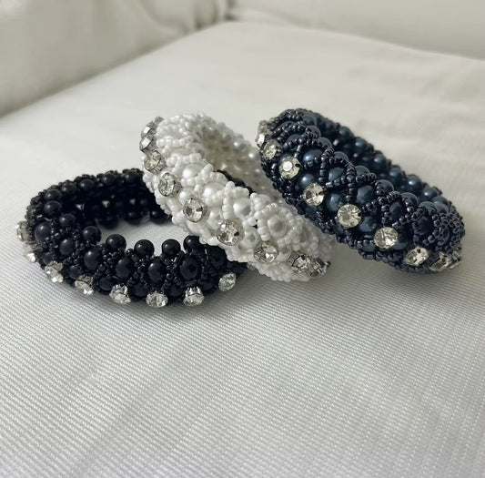 THD Pearl Hair Scrunchie with Beads and Crystals