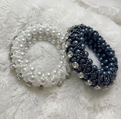 THD Pearl Hair Scrunchie with Beads and Crystals