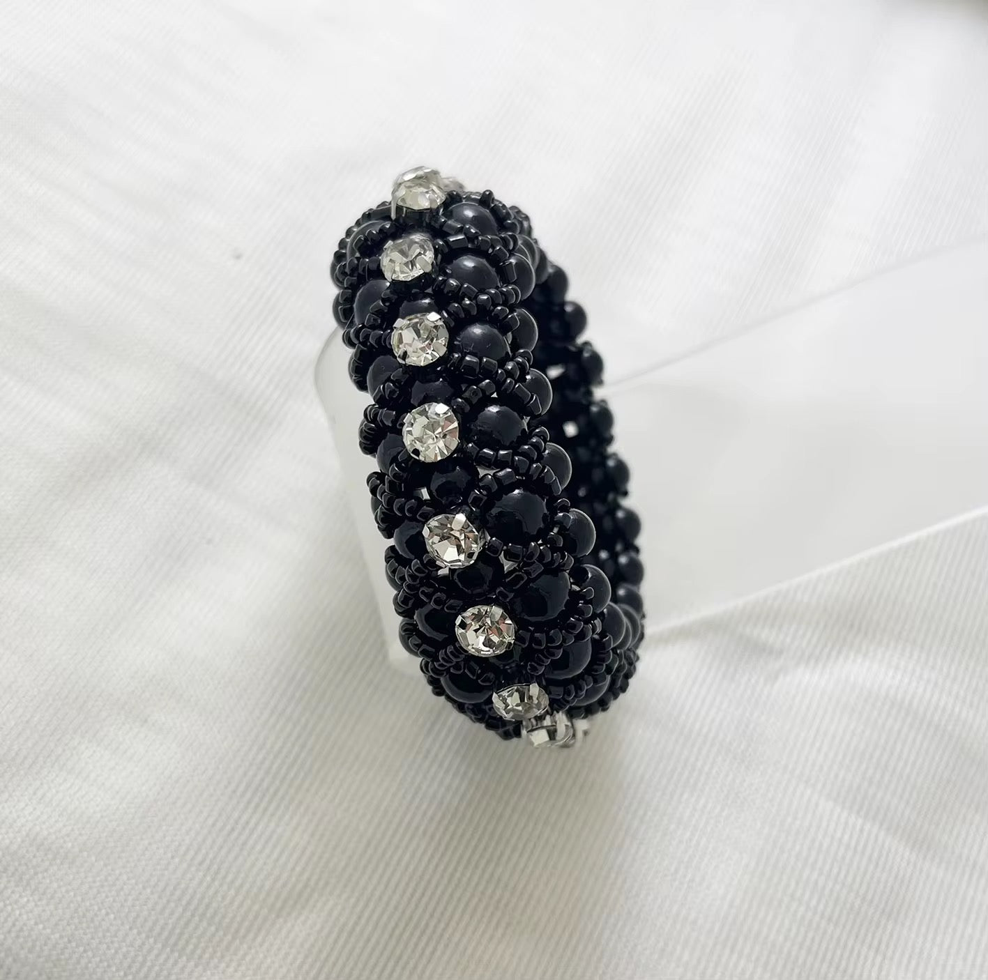 THD Pearl Hair Scrunchie with Beads and Crystals