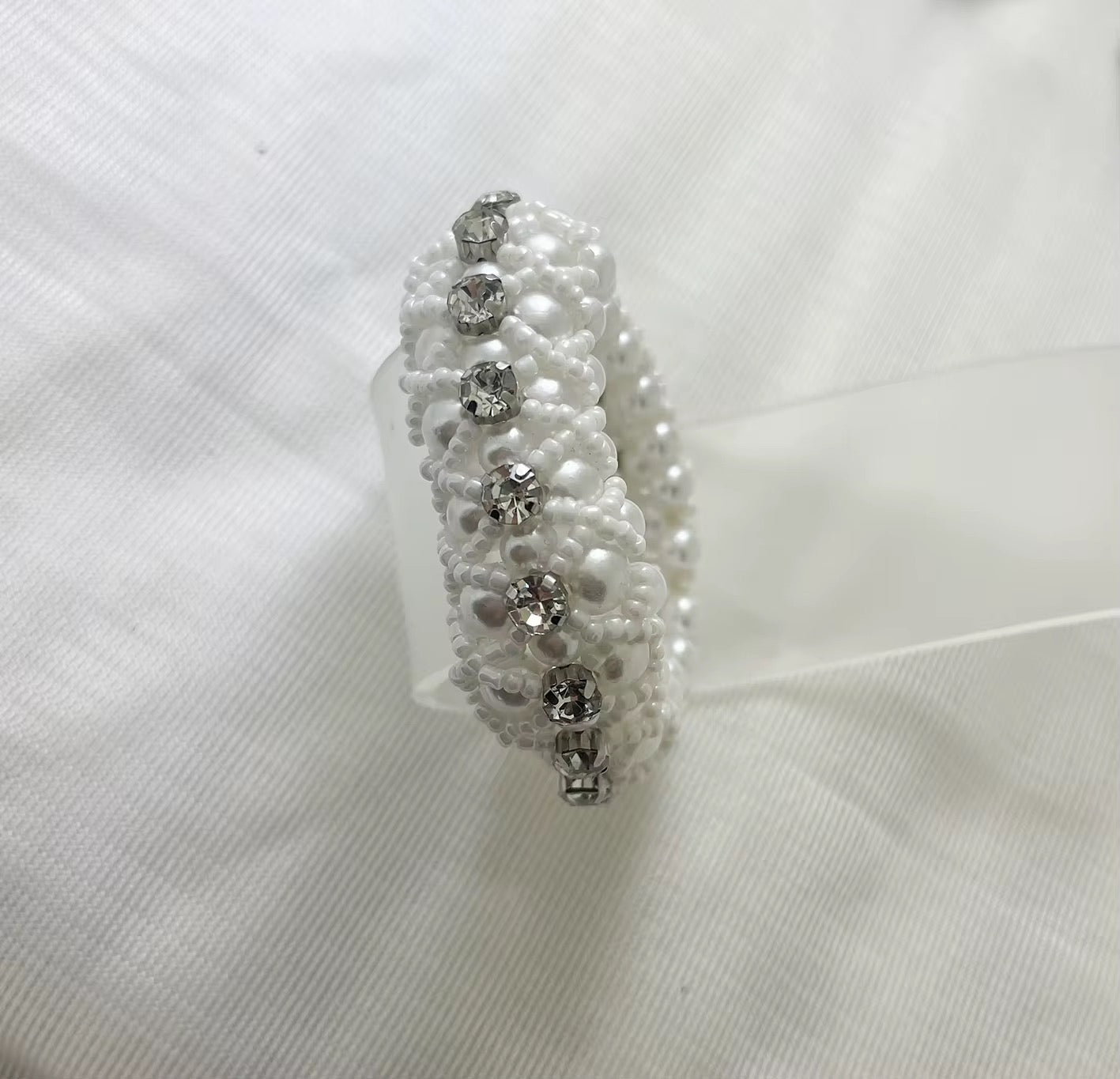 THD Pearl Hair Scrunchie with Beads and Crystals