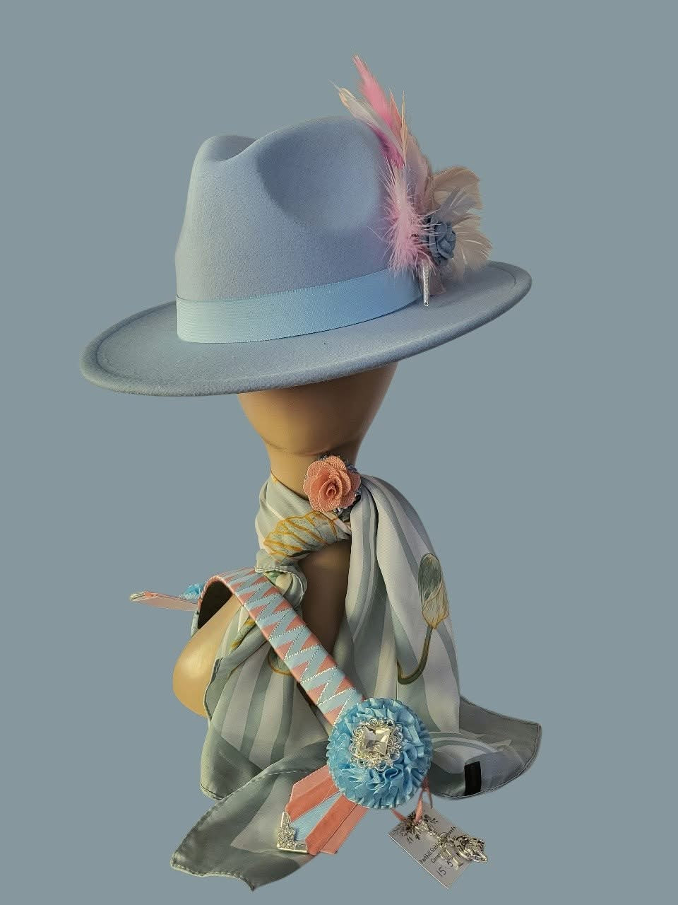 Parkhill Baby Blue Fedora with Feather Pin