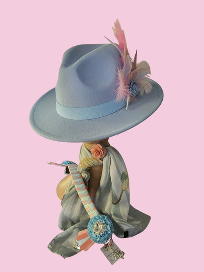 Parkhill Baby Blue Fedora with Feather Pin