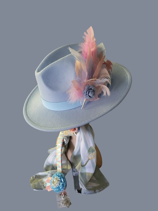 Parkhill Baby Blue Fedora with Feather Pin
