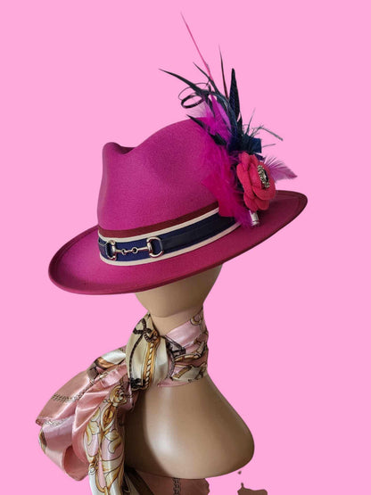 Parkhill Hot Pink Fedora wth Feather Pin