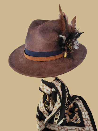 Parkhill Brown Fedora with Feather Pin