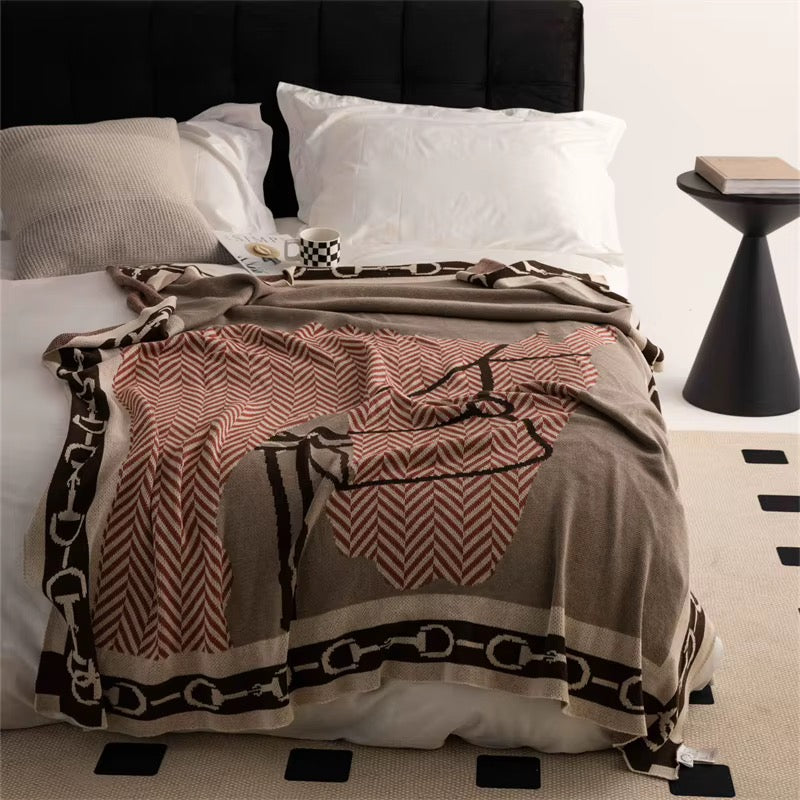 CINDY Horse Head Snaffle Bit Wool Blend Blanket/Throw