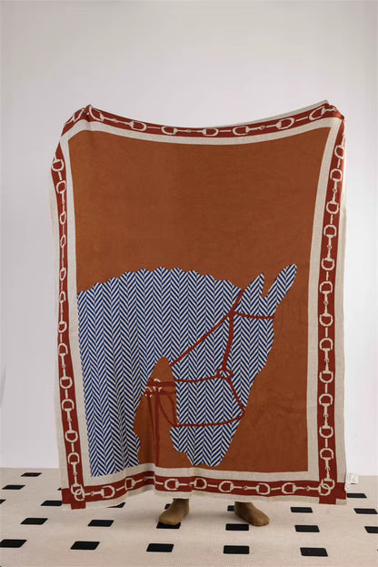 CINDY Horse Head Snaffle Bit Wool Blend Blanket/Throw
