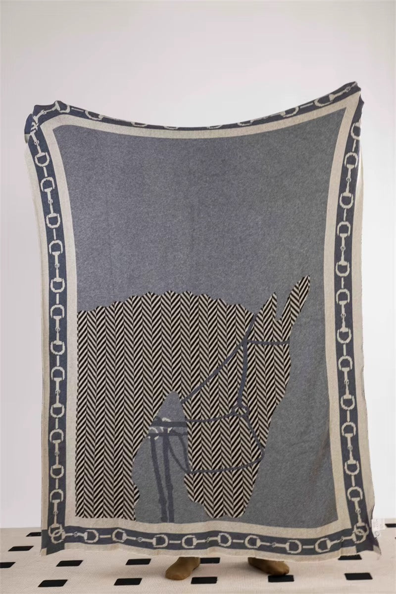 CINDY Horse Head Snaffle Bit Wool Blend Blanket/Throw