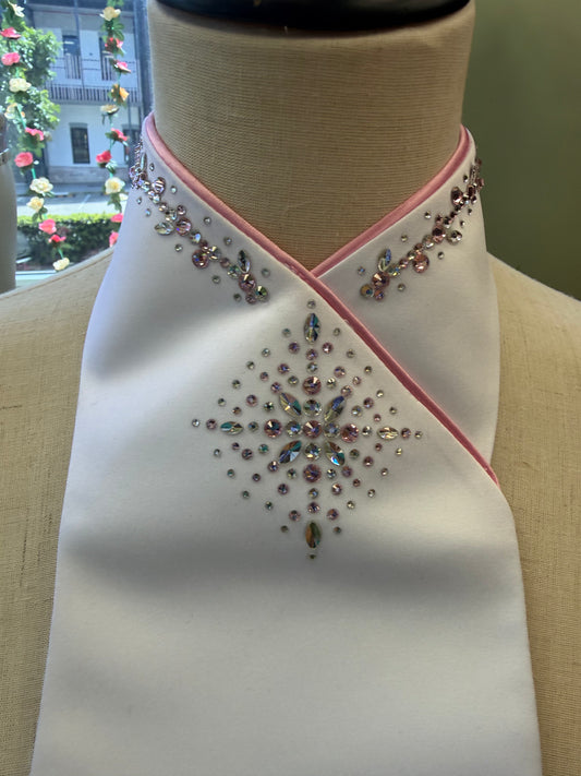 Plastronique Custom Stock Tie Pink Satin Trim Pink/Clear Crystal Diamond