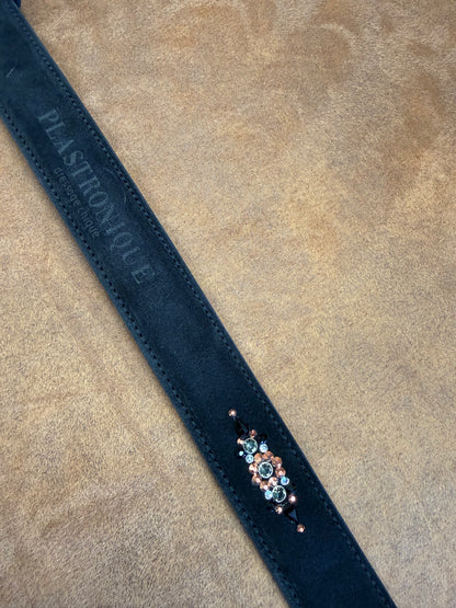 Plastronique Belt Black Suede Black/Clear/Rose Gold Crystal- 95cm