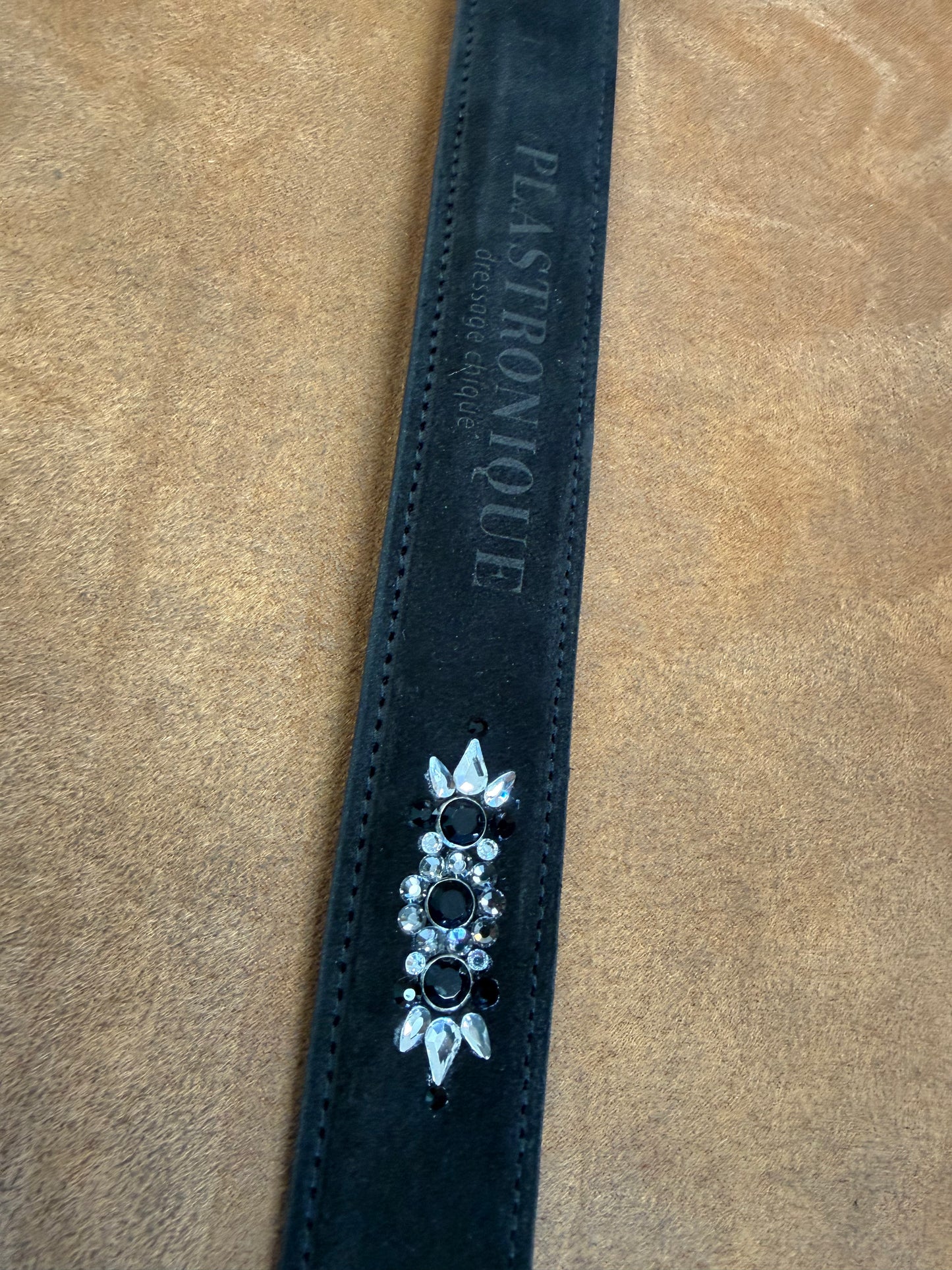 Plastronique Belt Black Suede Black/Clear Crystal- 85cm