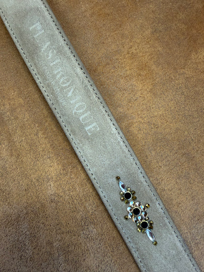 Plastronique Belt Beige Suede Gold/Black/Clear Crystal- 85cm