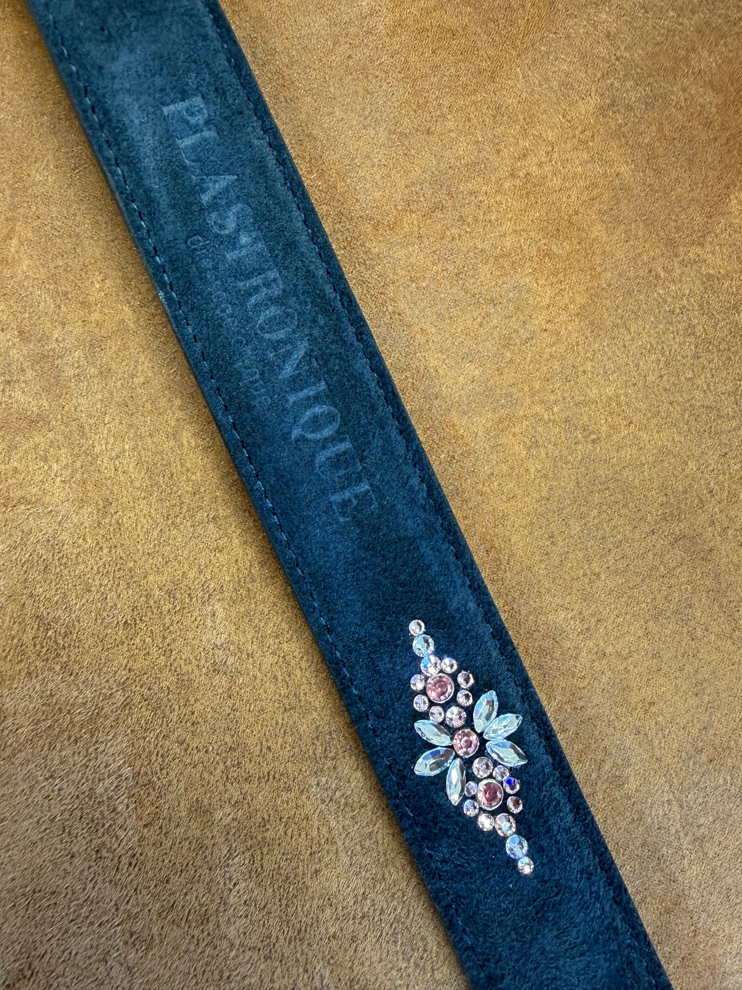 Plastronique Belt Navy Suede Pink/Clear Crystal- 85cm