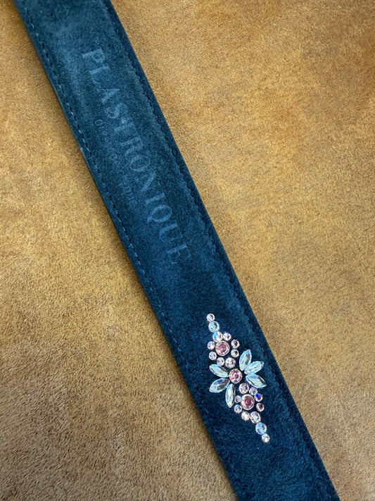 Plastronique Belt Navy Suede Pink/Clear Crystal- 85cm
