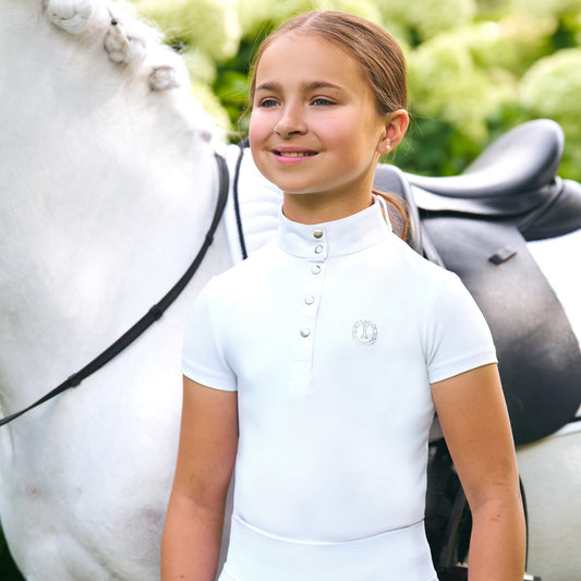 Imperial Riding Kids Competition Shirt IRHBasic - White and Navy - PREORDER