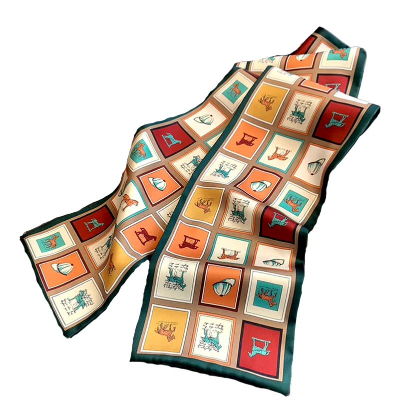 LEEDS Horse Design Silk Look Satin Skinny Scarf