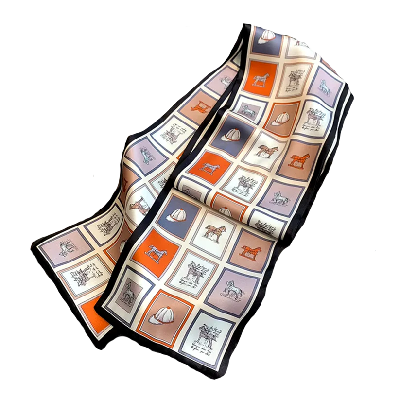 LEEDS Horse Design Silk Look Satin Skinny Scarf