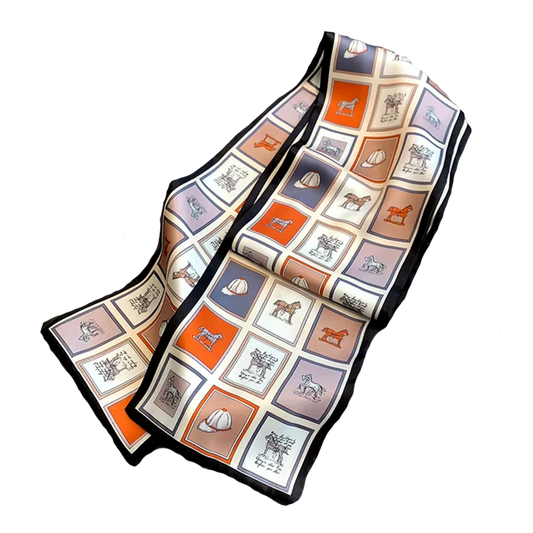 LEEDS Horse Design Silk Look Satin Skinny Scarf
