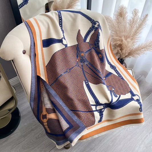 MILANO Horse Design Cashmere Blend Pashmina/Shawl - 180x65cm