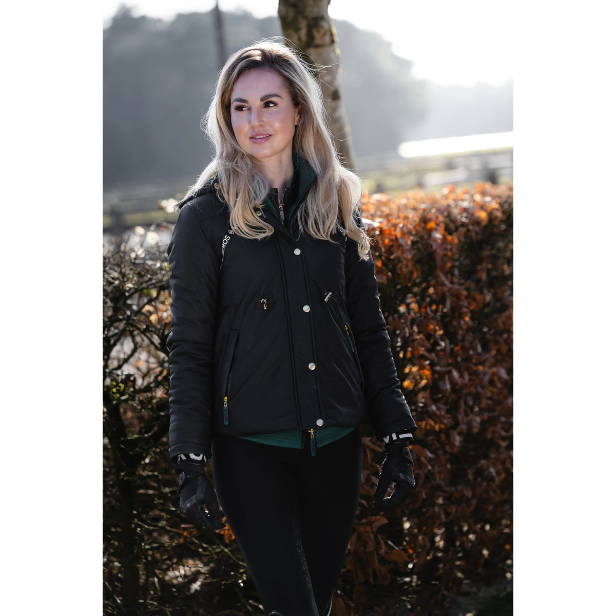 Mrs Ros Hooded Mid-Season Jacket Black & Green - Dark Forest