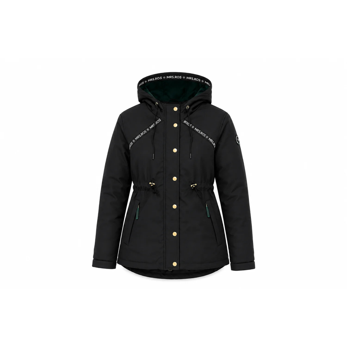 Mrs Ros Hooded Mid-Season Jacket Black & Green - Dark Forest