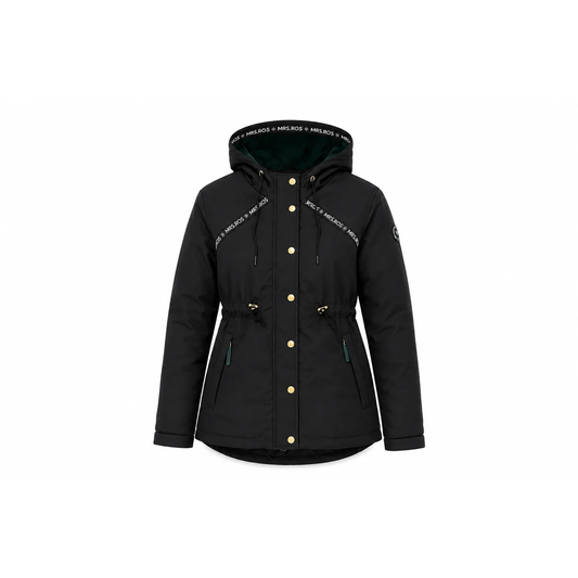 Mrs Ros Hooded Mid-Season Jacket Black & Green - Dark Forest