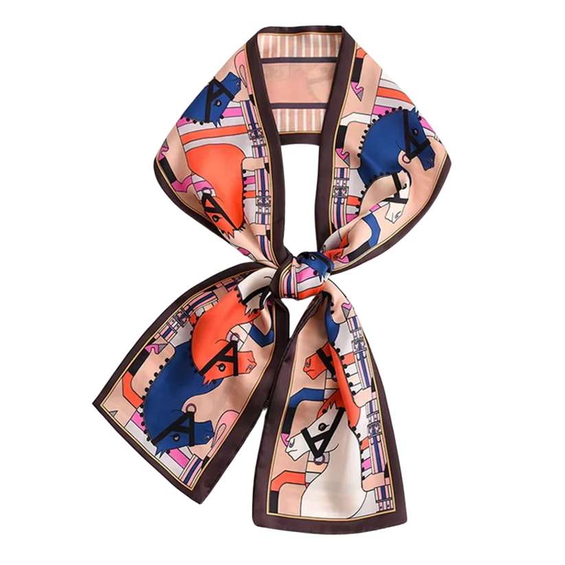 PIBER Horse Design, Silk Look Satin Skinny Scarf