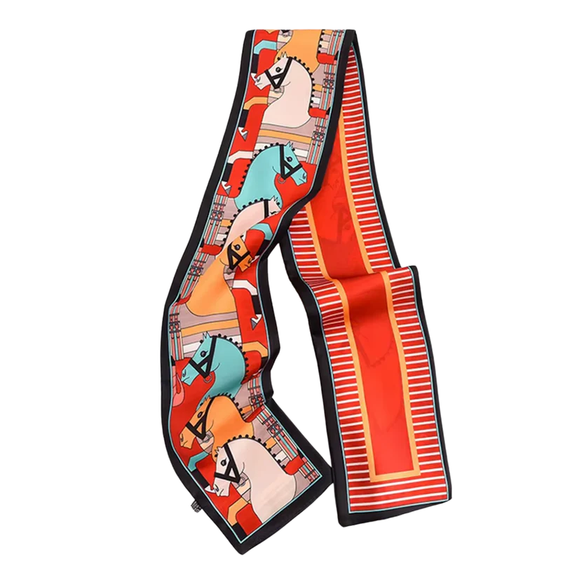PIBER Horse Design, Silk Look Satin Skinny Scarf