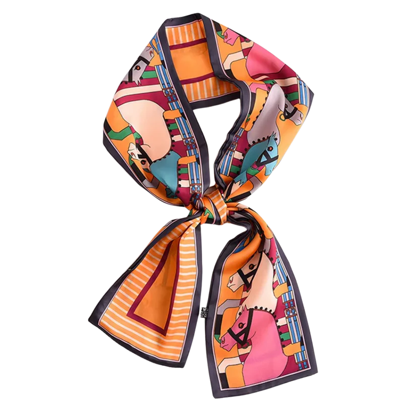 PIBER Horse Design, Silk Look Satin Skinny Scarf