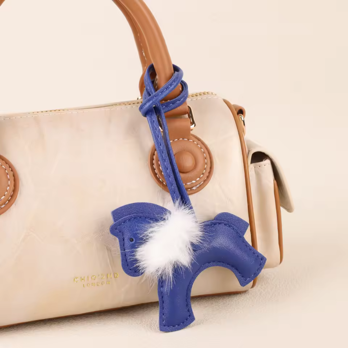 PETER PU Leather Horse Bag Charm - With Fur Collar