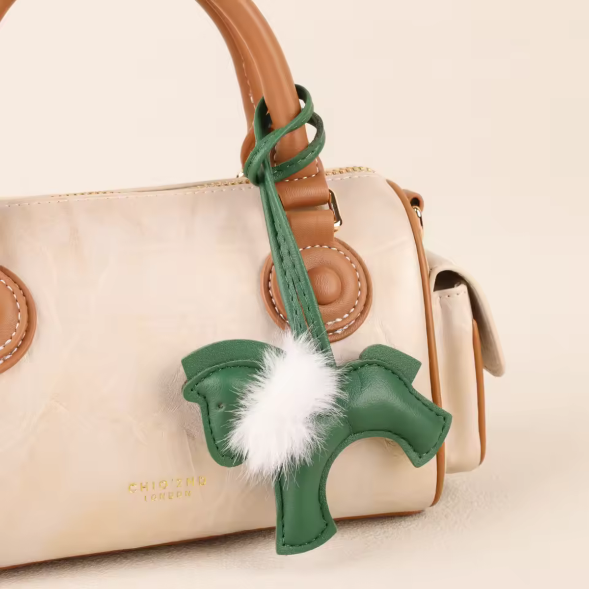 PETER PU Leather Horse Bag Charm - With Fur Collar
