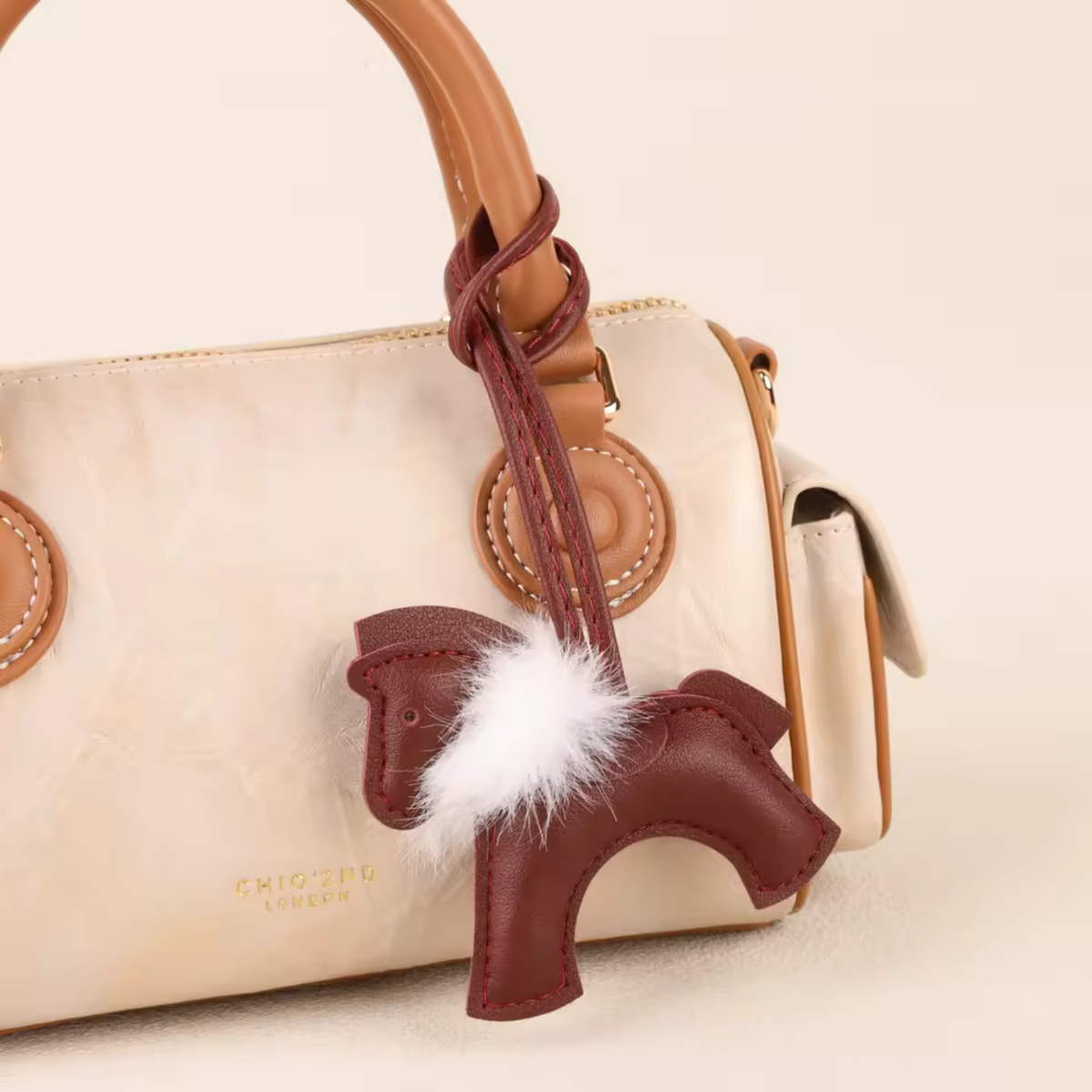 PETER PU Leather Horse Bag Charm - With Fur Collar