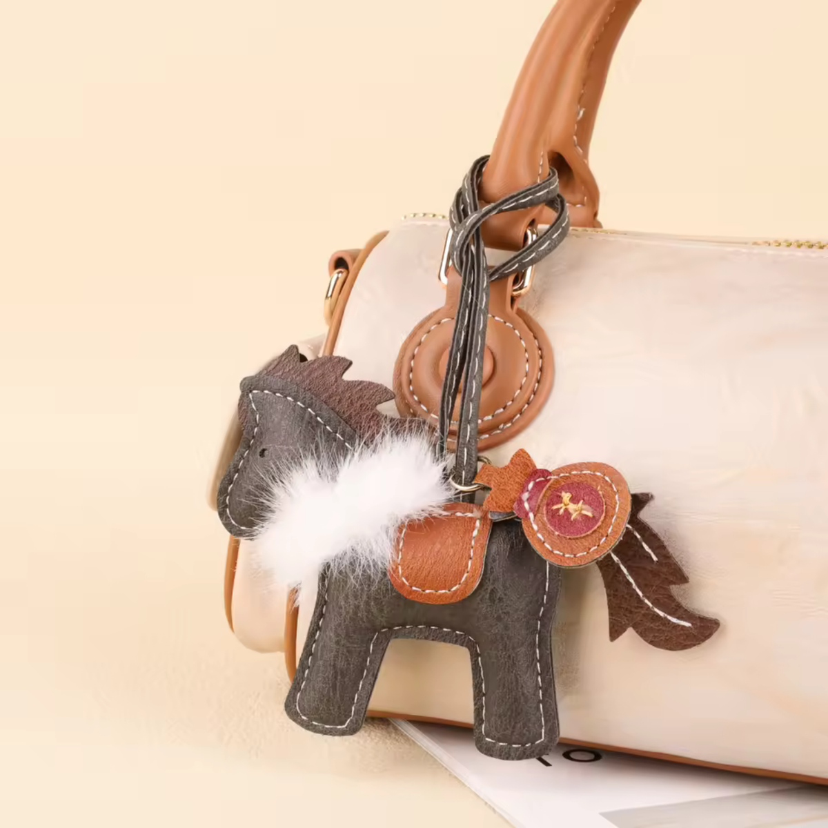 STEPH Imitation Leather Horse with Saddle Bag Charm