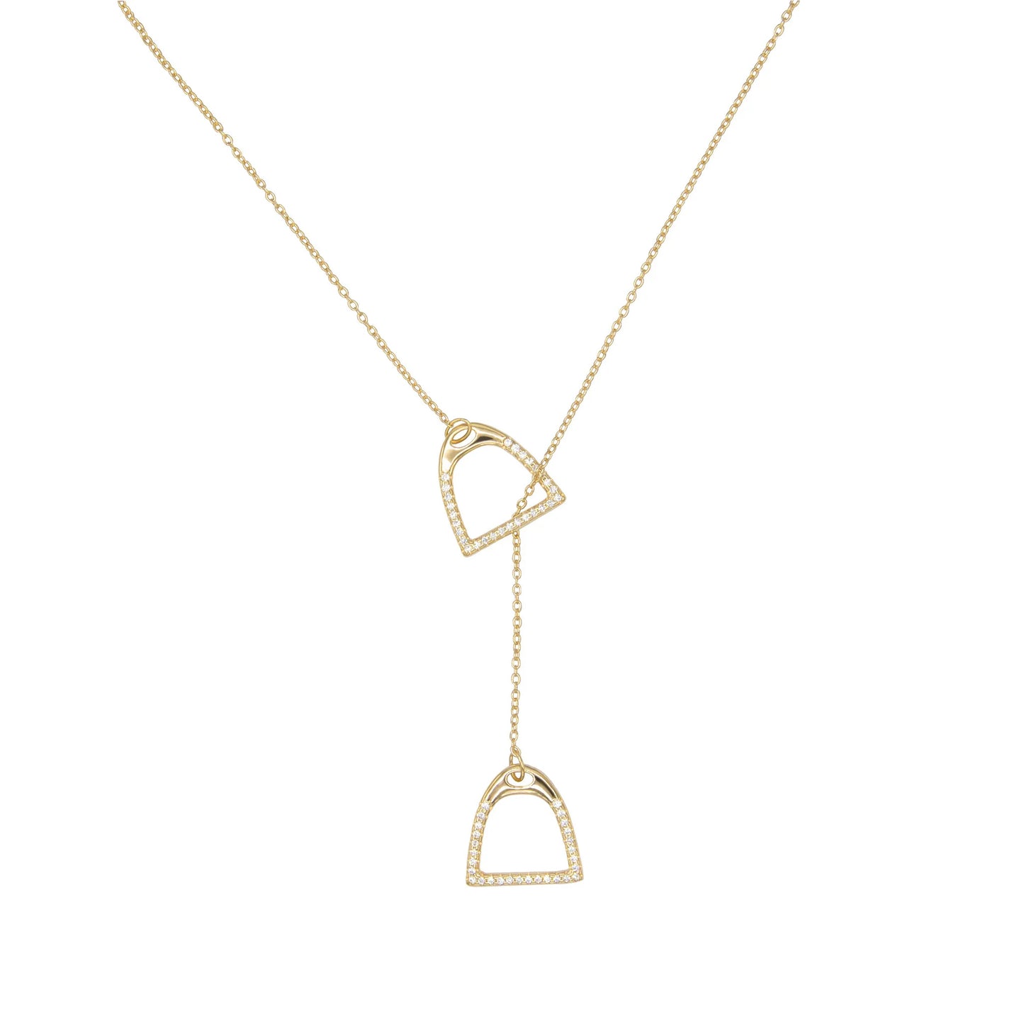 THD English Stirrup Iron Lariat Long Necklace Set with Cubic Zirconias