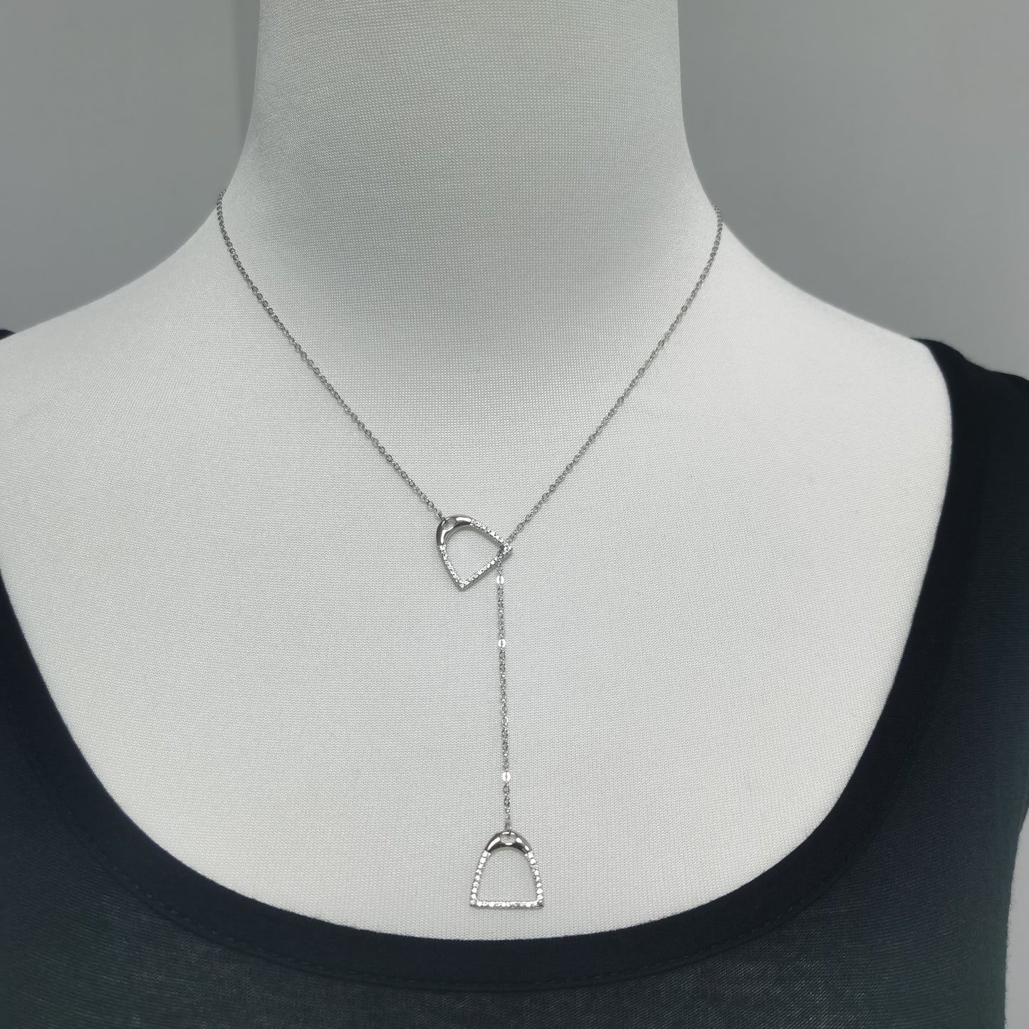 THD English Stirrup Iron Lariat Long Necklace Set with Cubic Zirconias