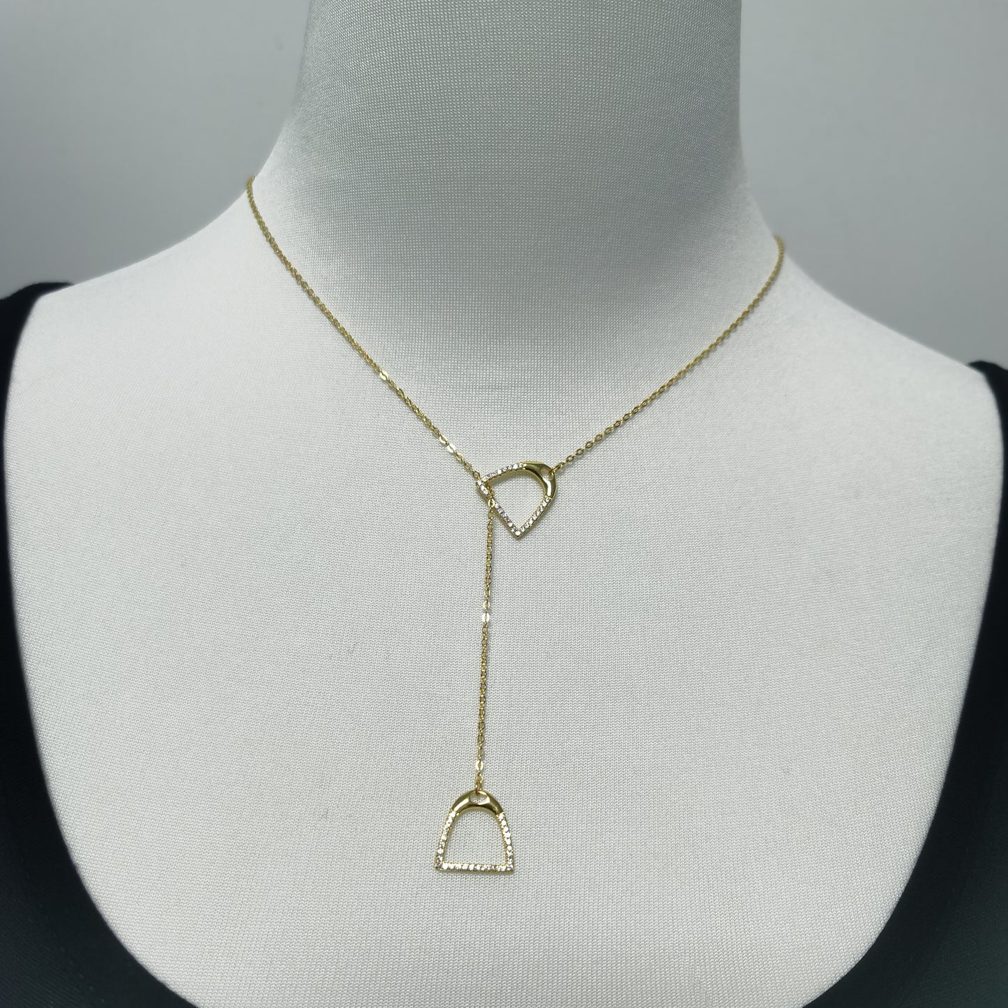 THD English Stirrup Iron Lariat Long Necklace Set with Cubic Zirconias