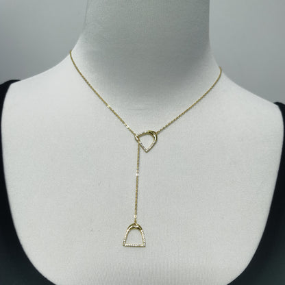 THD English Stirrup Iron Lariat Long Necklace Set with Cubic Zirconias