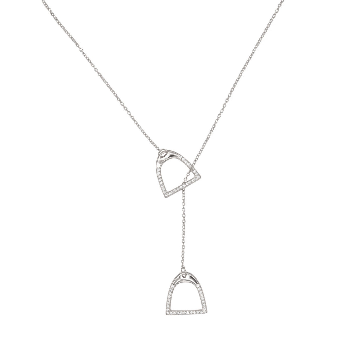 THD English Stirrup Iron Lariat Long Necklace Set with Cubic Zirconias