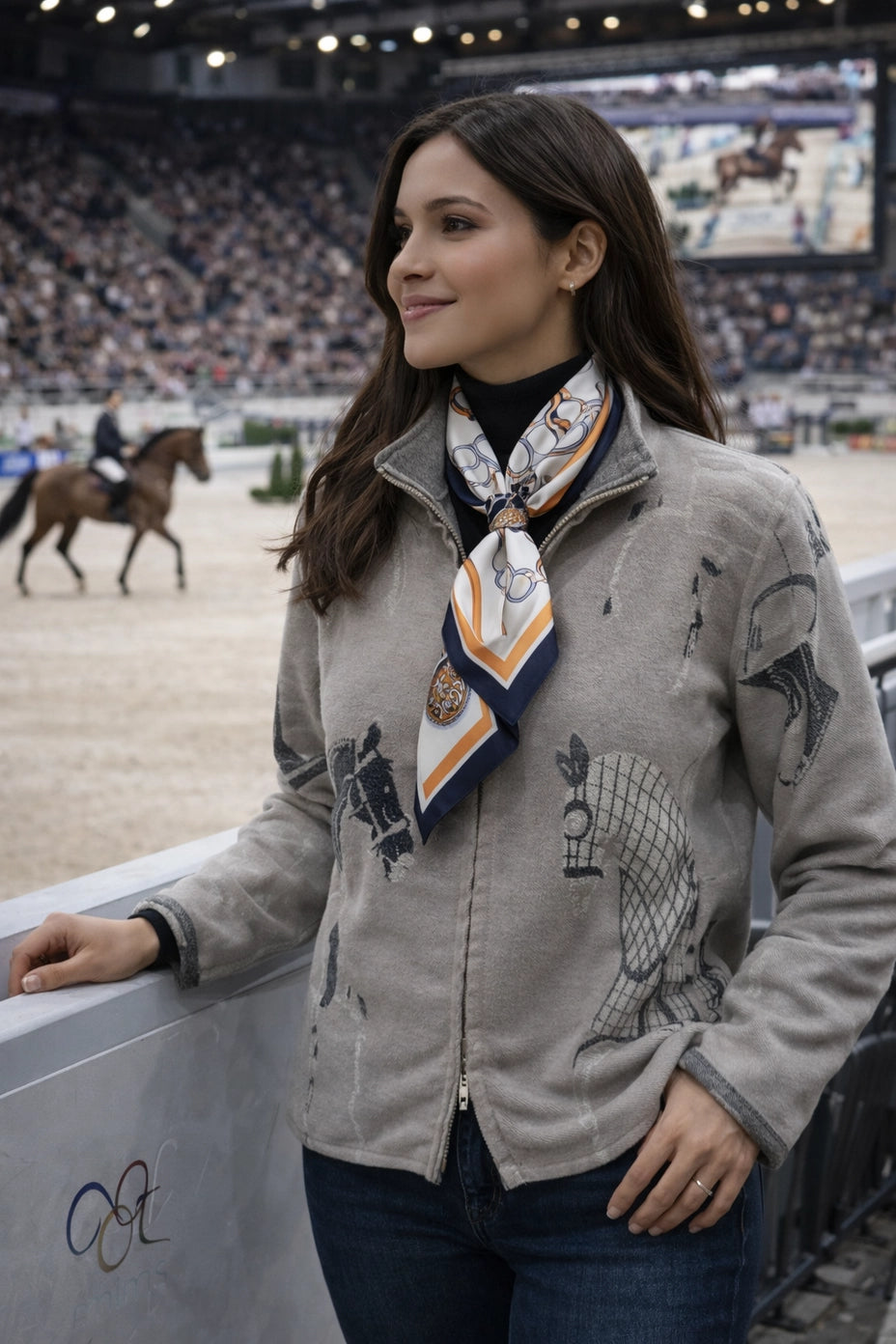 Winding River Equestrian Trotter Reversible Zipper Sweater - Tan/Grey