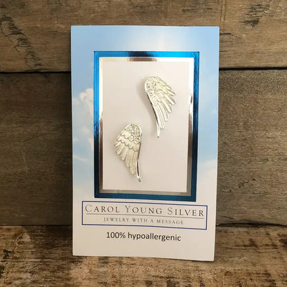 Carol Young Silver Angel Wings Post Back Earrings - On Card