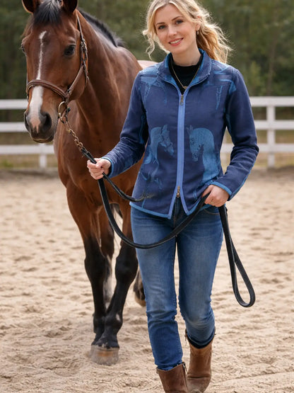 Winding River Equestrian Trotter Reversible Zipper Sweater - Black/Blue
