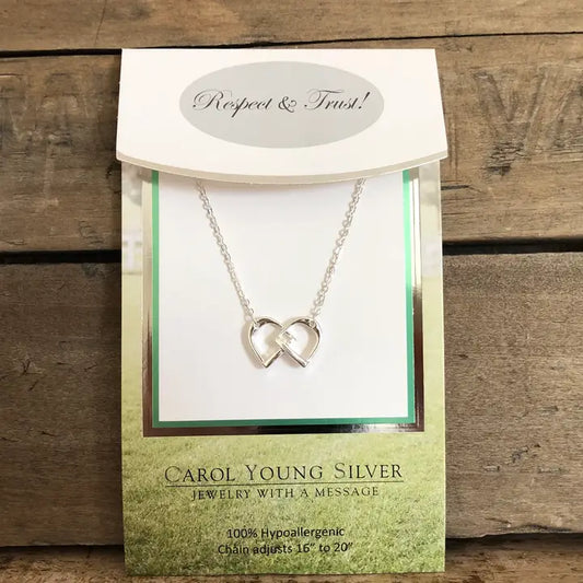 Carol Young Silver English Saddle Double Stirrup Necklace - On Card