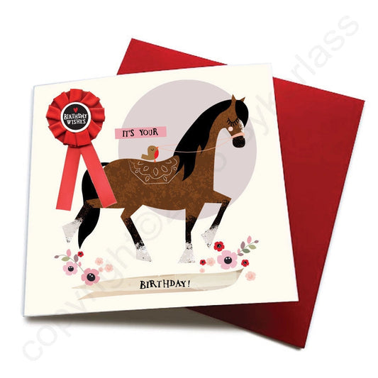 Wotmalike Its Your Birthday - Horse Birthday Card (with Satin Rosette)