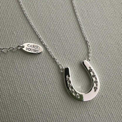 Carol Young Silver Petite Single Horseshoe Necklace - On Card