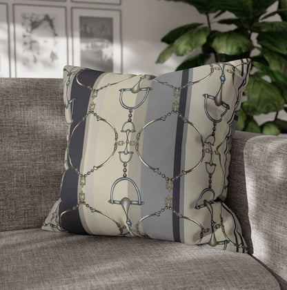 All Designs Equine - Navy Striped Double Sided Equestrian Pillow Case - 20 x 20