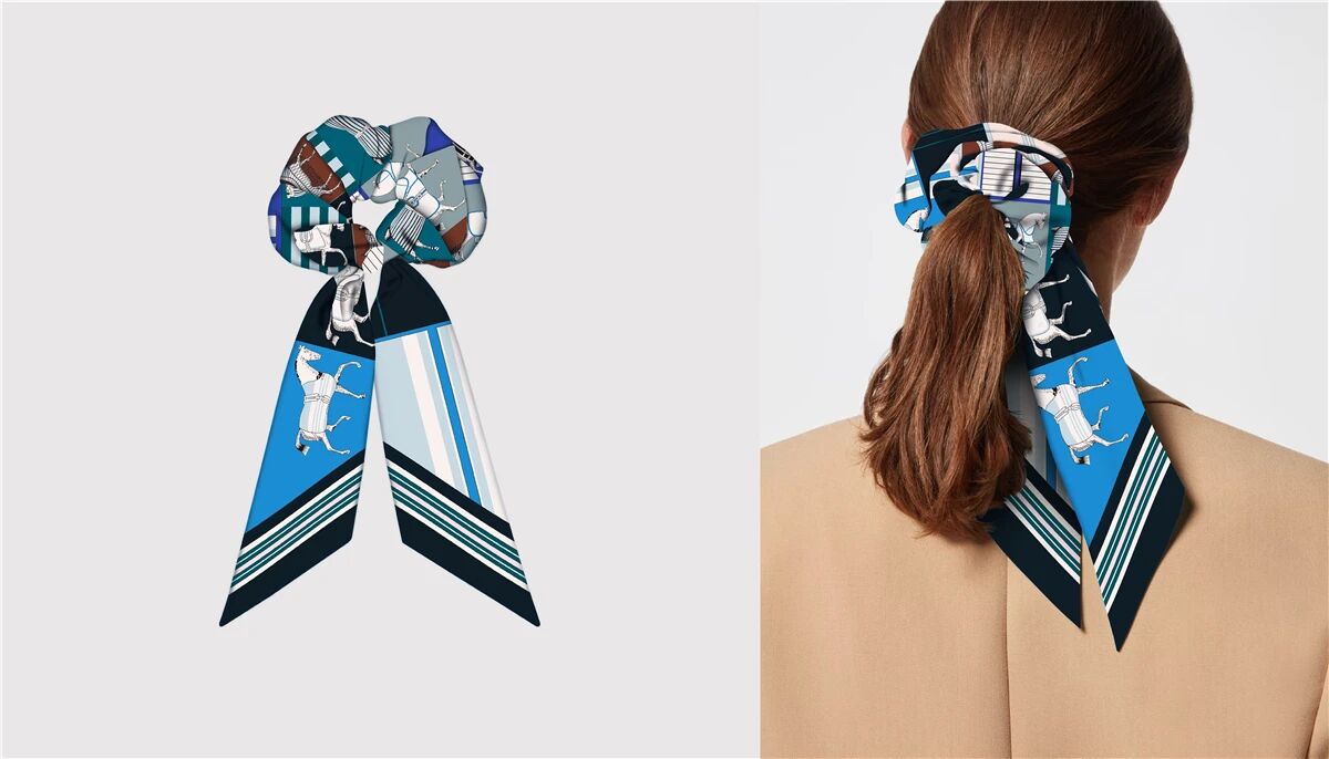 FELICITY Scrunchie Twilly Combo Horse Design Hair Tie with Ribbon